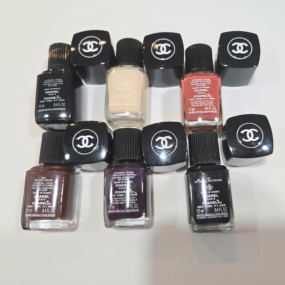Chanel 7 Pieces Nail Polish Sets: 5×Le Vernis Nail Polish+Le Gel Top Coat+ Pouch - Picture 4 of 12